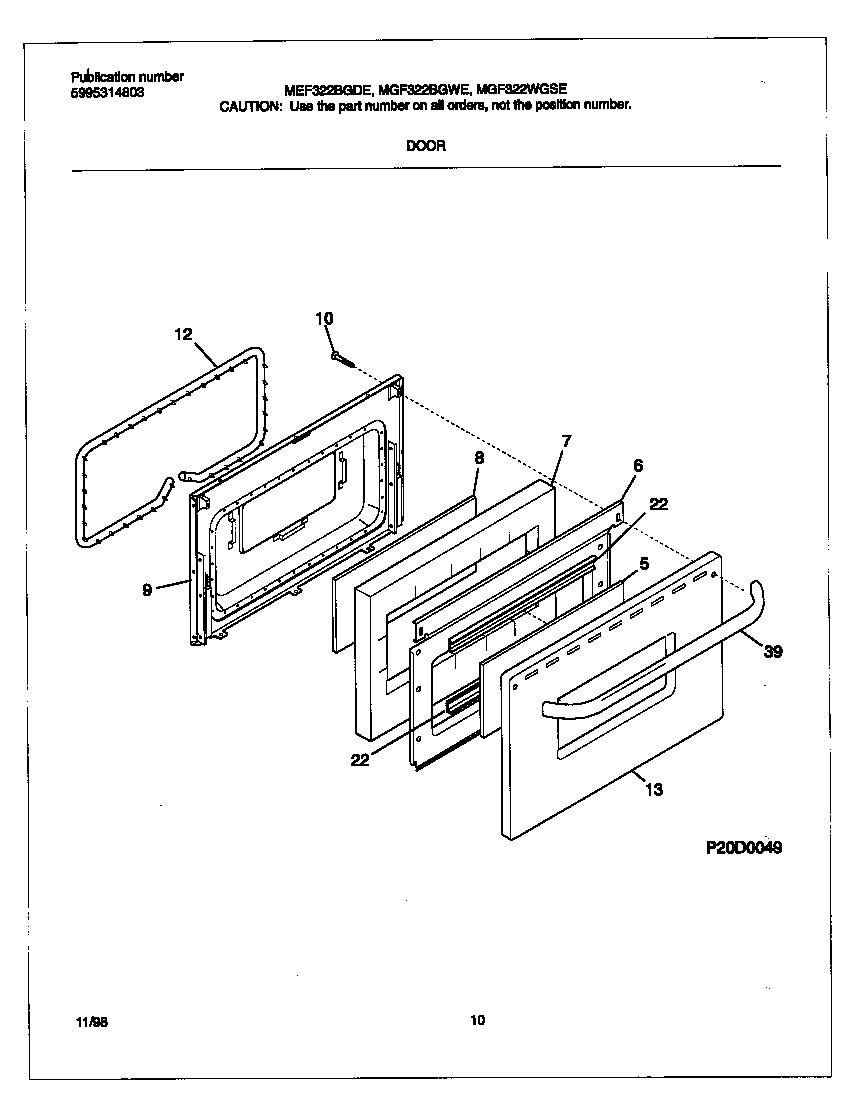 Universal/Multiflex (Frigidaire) MEF322BGWE door diagram