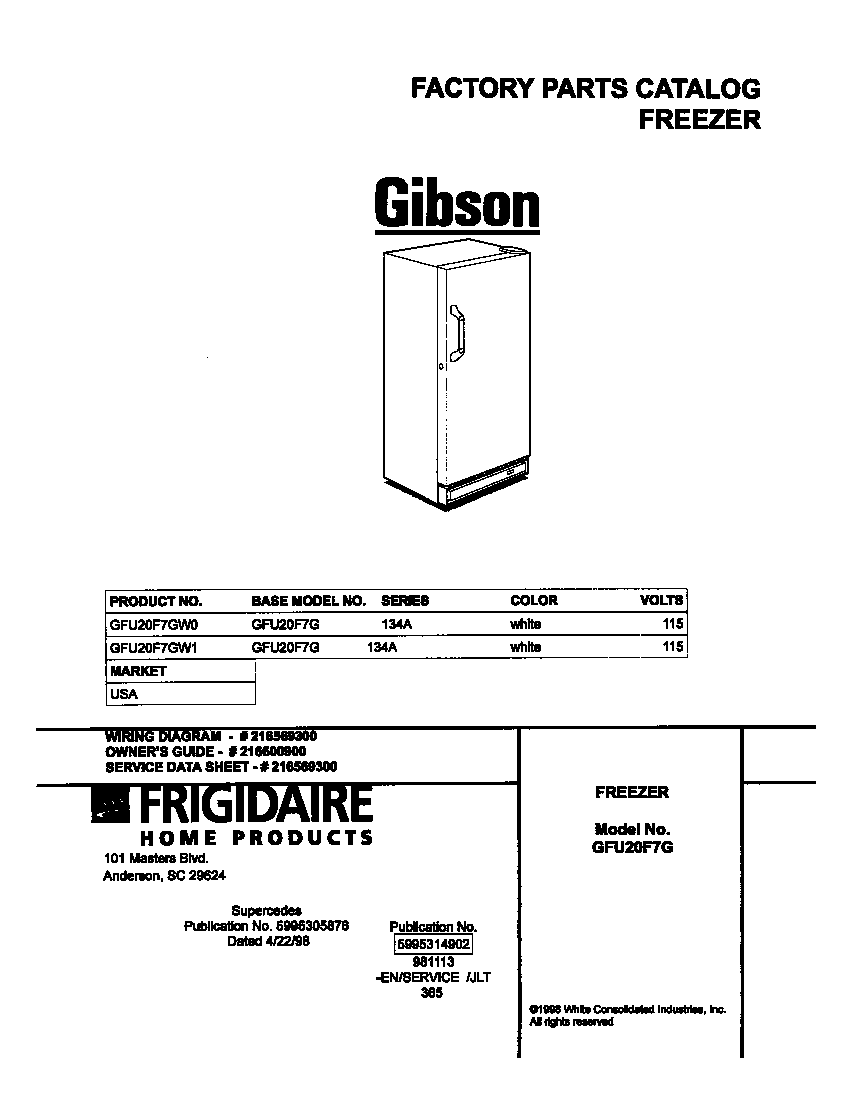 Gibson GFU20F7GW0 cover diagram
