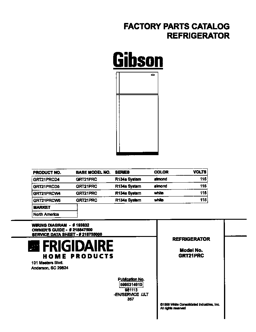 Gibson GRT21PRCD5 cover diagram