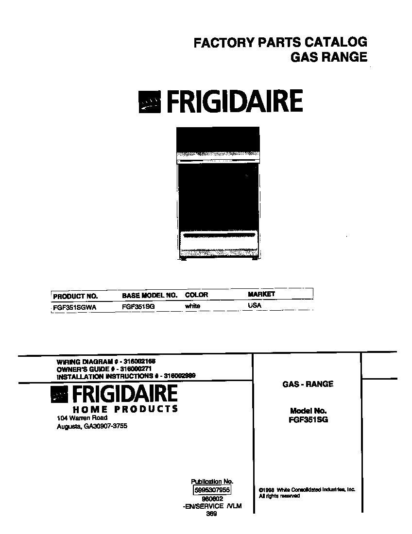 Frigidaire FGF351SGWA cover diagram