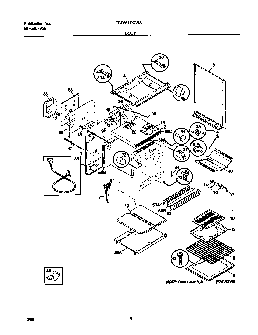 Frigidaire FGF351SGWA body diagram