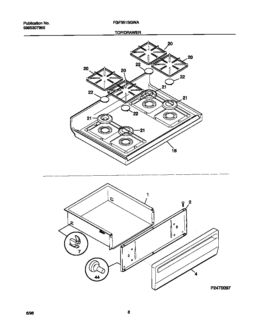 Frigidaire FGF351SGWA top/drawer diagram