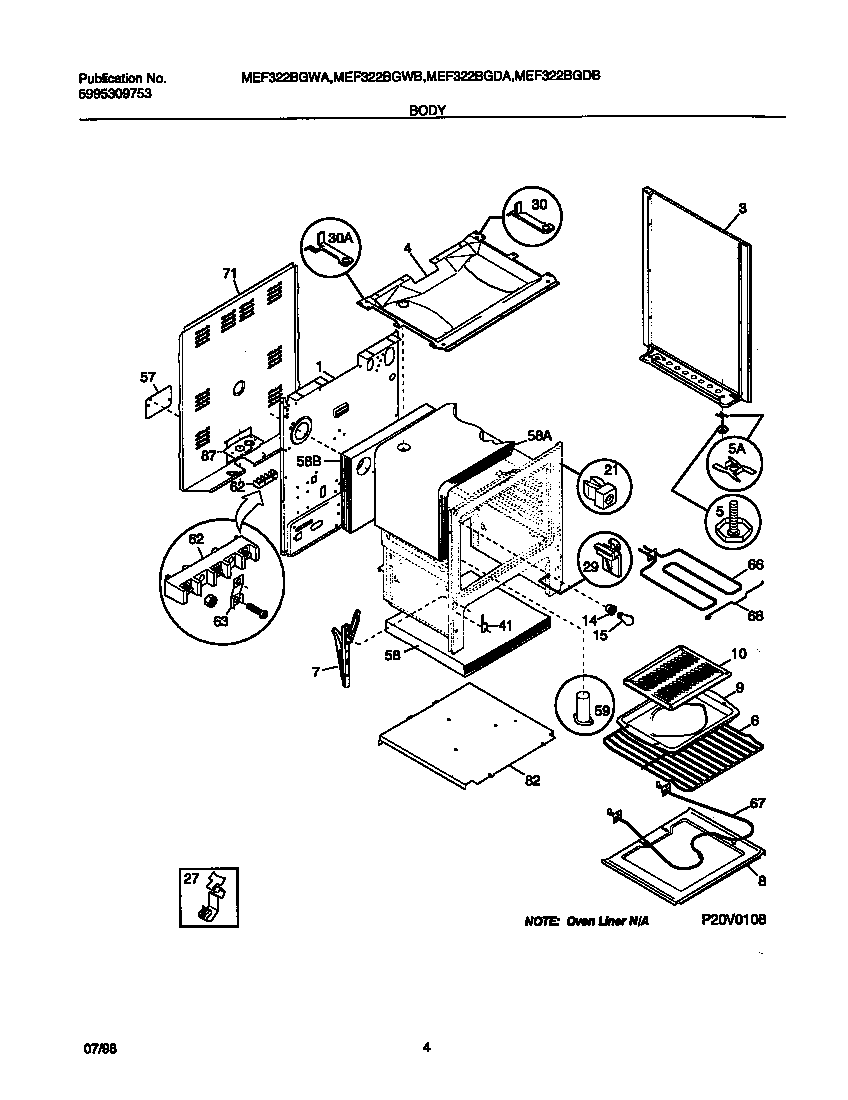 Universal/Multiflex (Frigidaire) MEF322BGDB body diagram