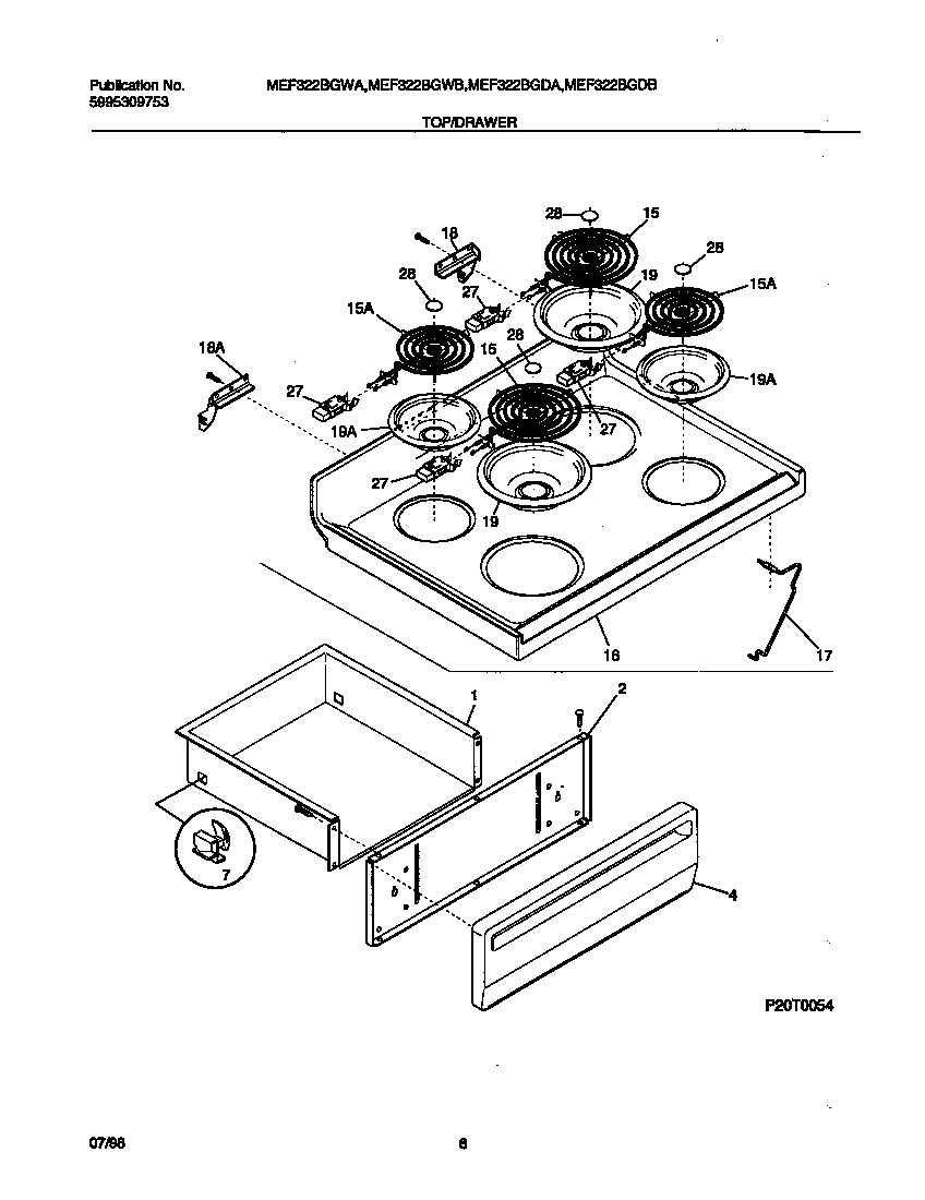 Universal/Multiflex (Frigidaire) MEF322BGDB top/drawer diagram