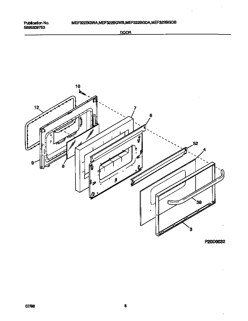 Universal/Multiflex (Frigidaire) MEF322BGDB door diagram