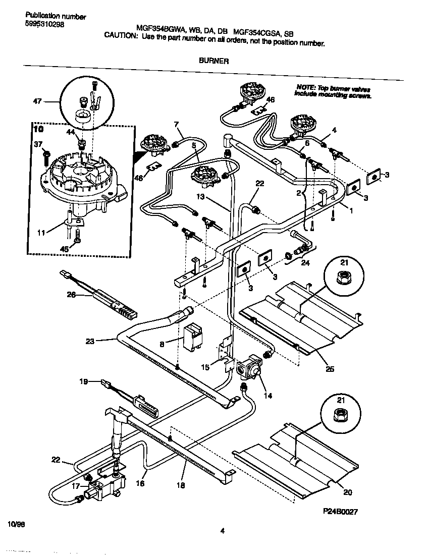 Universal/Multiflex (Frigidaire) MGF354CGSA burner diagram