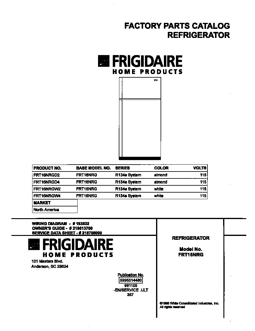 Frigidaire FRT16NRGD4 cover diagram