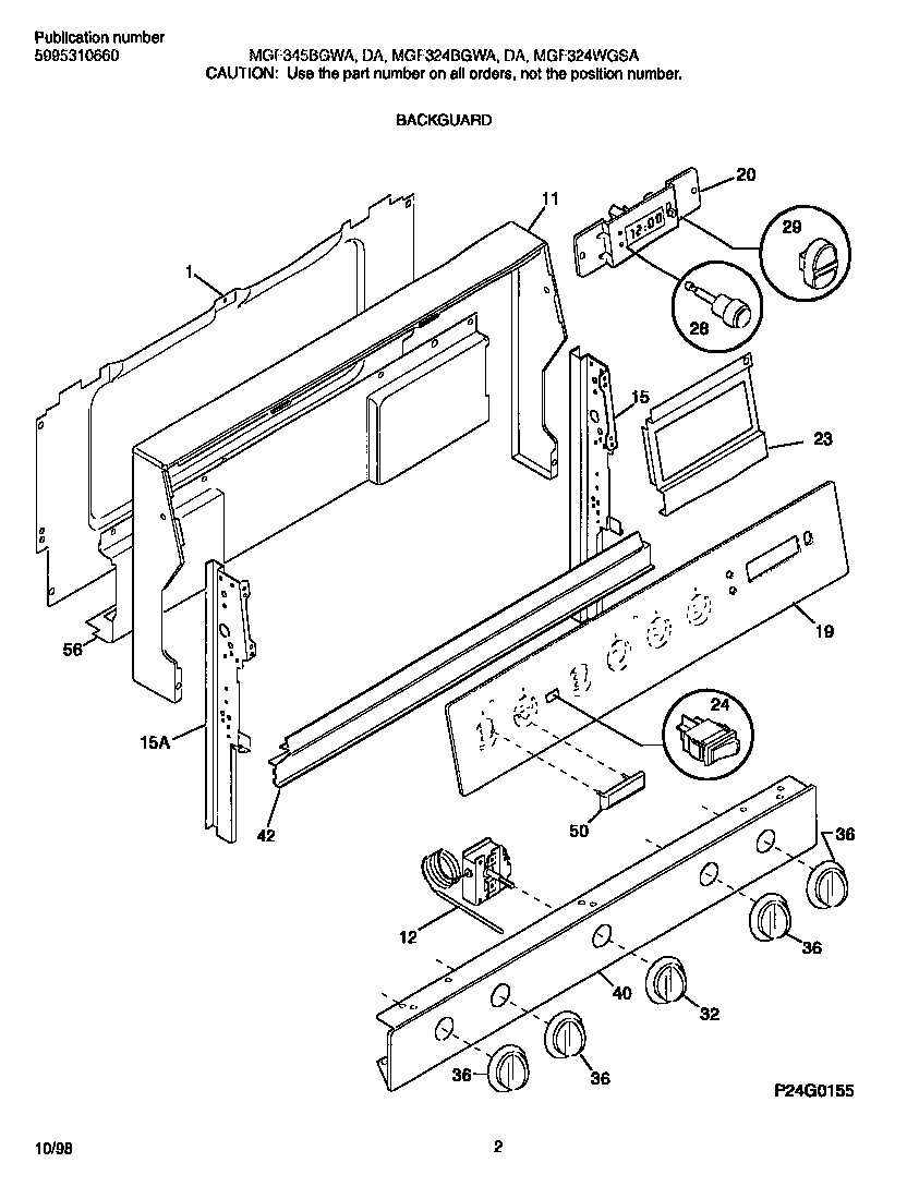 Universal/Multiflex (Frigidaire) MGF324BGWA backguard diagram