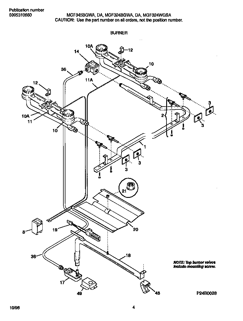 Universal/Multiflex (Frigidaire) MGF324BGWA burner diagram