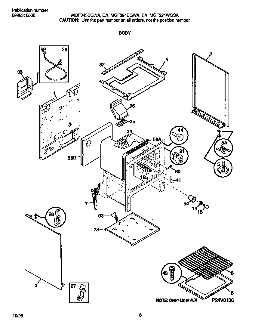 Universal/Multiflex (Frigidaire) MGF324BGWA body diagram