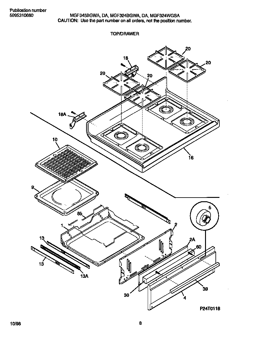 Universal/Multiflex (Frigidaire) MGF324BGWA top/drawer diagram