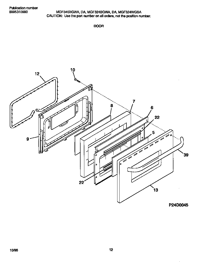 Universal/Multiflex (Frigidaire) MGF324BGWA door diagram