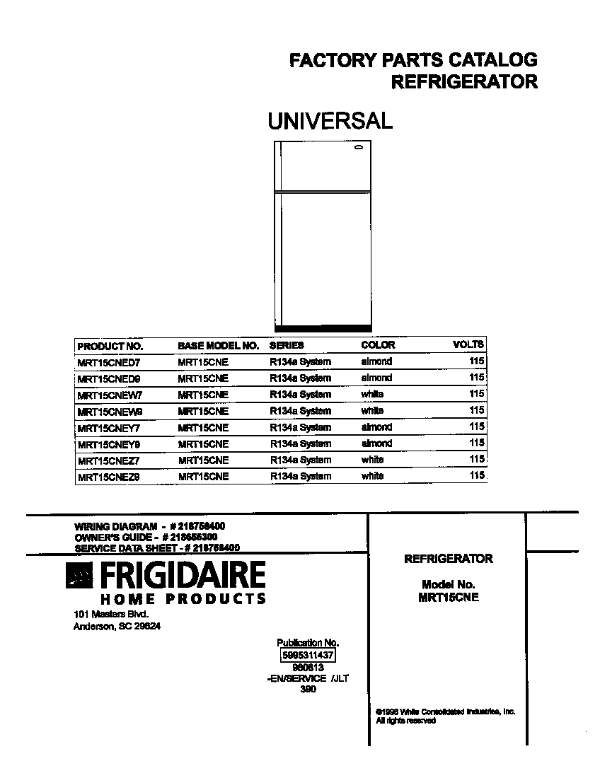 Universal/Multiflex (Frigidaire) MRT15CNEY9 cover diagram