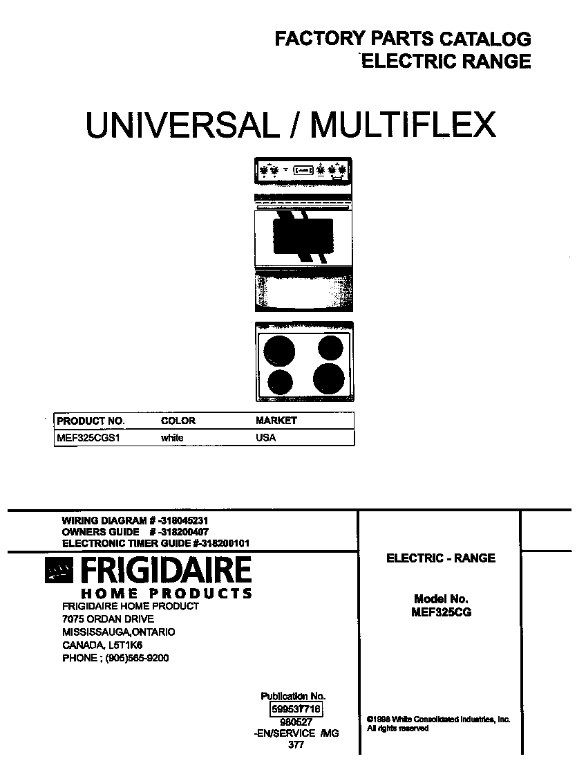 Universal/Multiflex (Frigidaire) MEF325CGS1 cover diagram