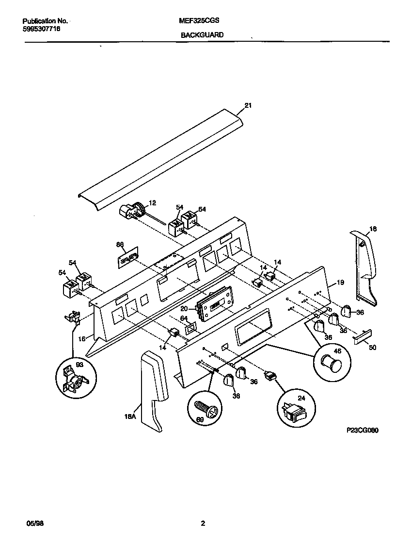 Universal/Multiflex (Frigidaire) MEF325CGS1 backguard diagram