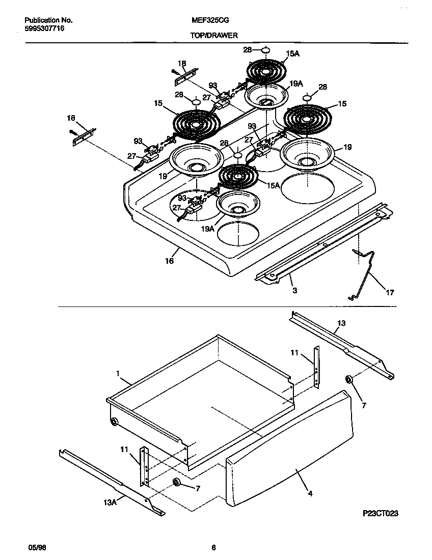 Universal/Multiflex (Frigidaire) MEF325CGS1 top/drawer diagram