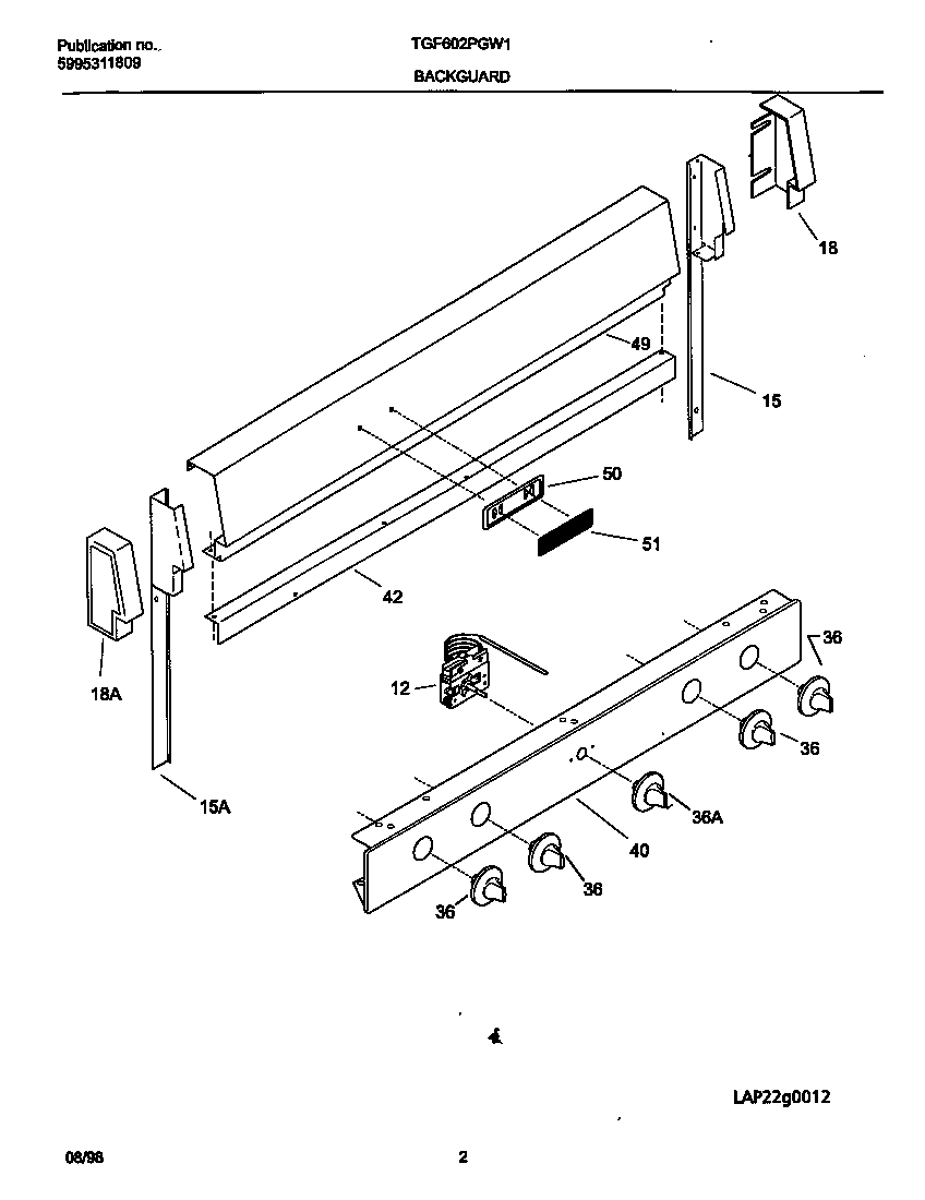 Tappan TGF602PGW1 backguard diagram