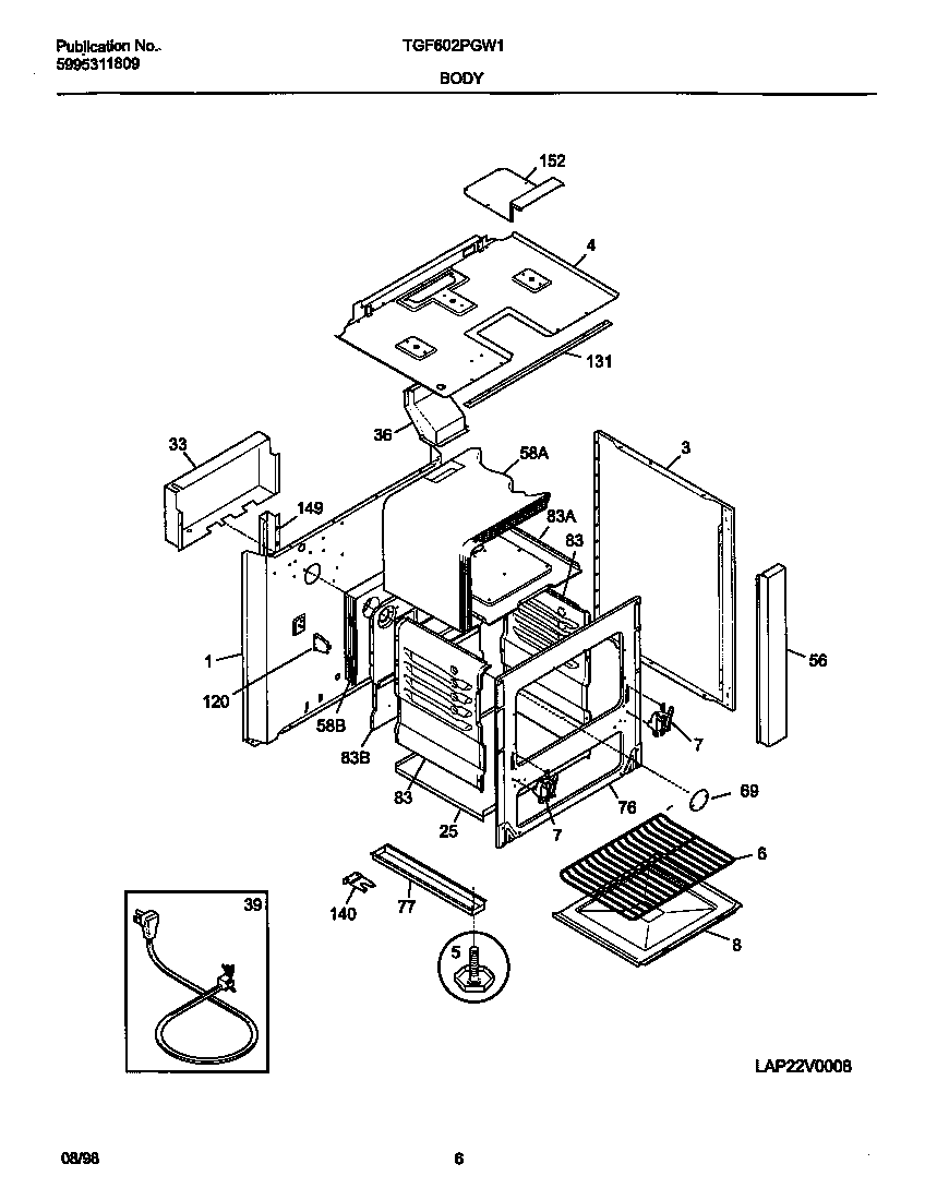 Tappan TGF602PGW1 body diagram