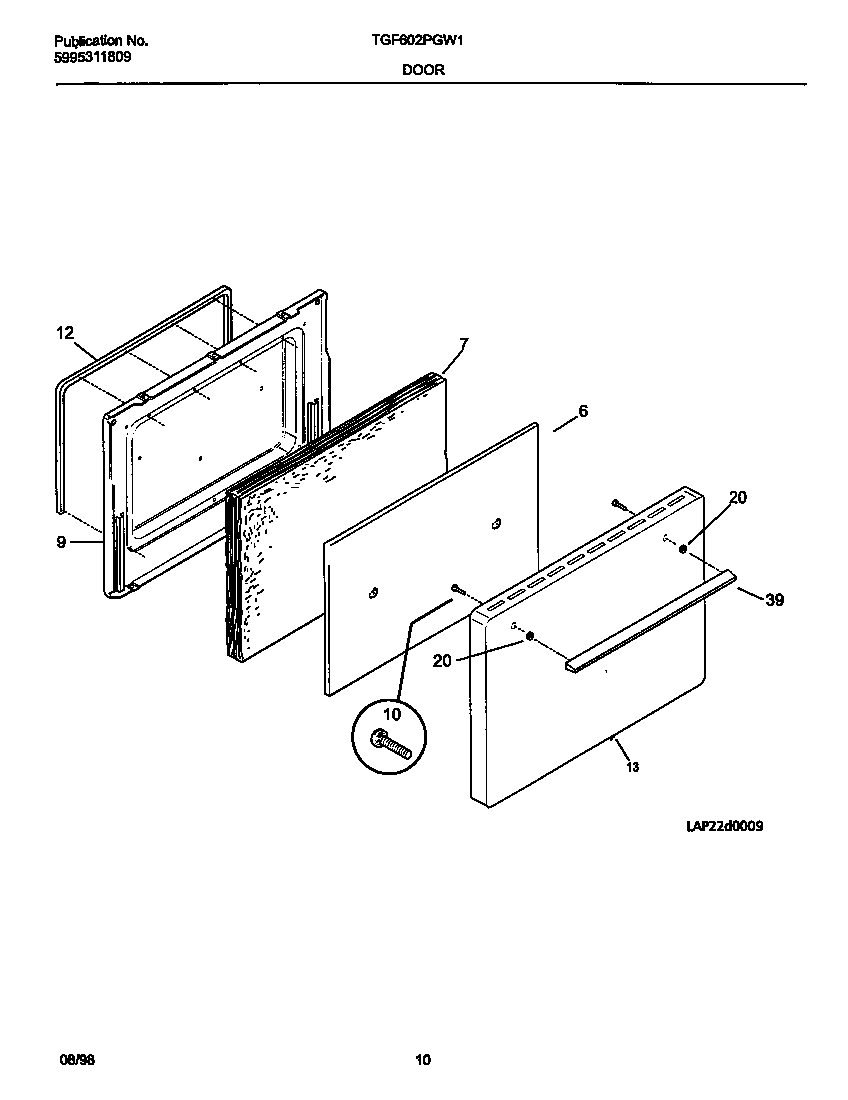 Tappan TGF602PGW1 door diagram