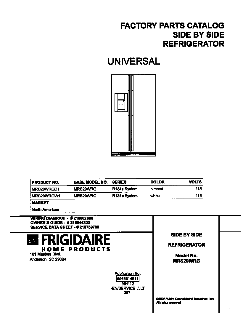 Universal/Multiflex (Frigidaire) MRS20WRGD1 cover diagram