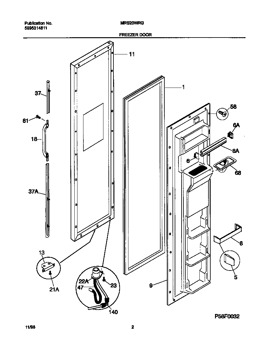 Universal/Multiflex (Frigidaire) MRS20WRGD1 frzr door diagram