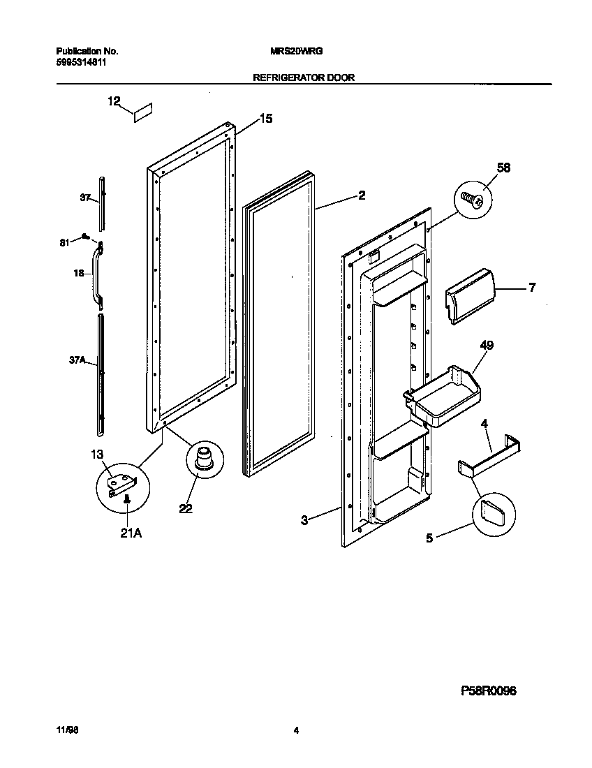 Universal/Multiflex (Frigidaire) MRS20WRGD1 refr door diagram