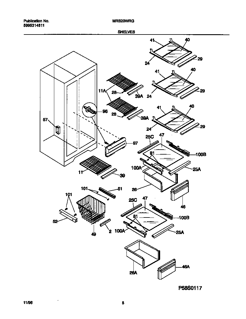 Universal/Multiflex (Frigidaire) MRS20WRGD1 shelves diagram