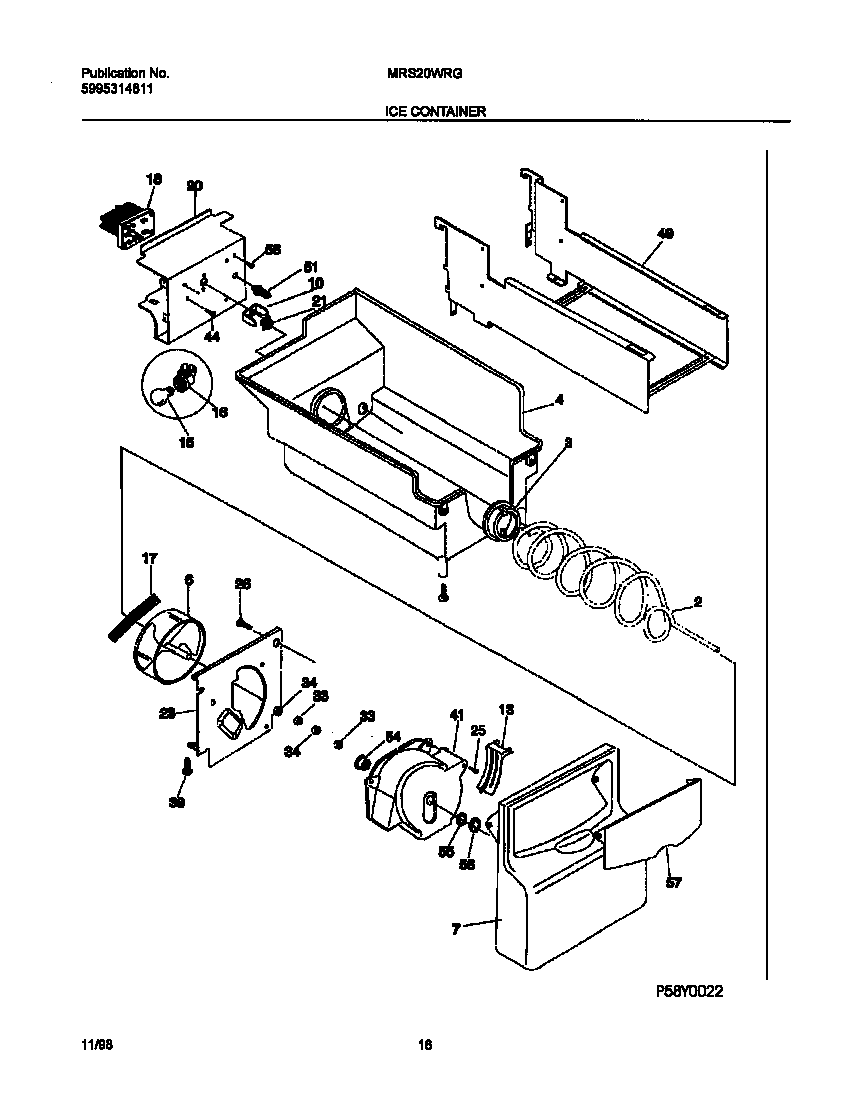 Universal/Multiflex (Frigidaire) MRS20WRGD1 ice container diagram