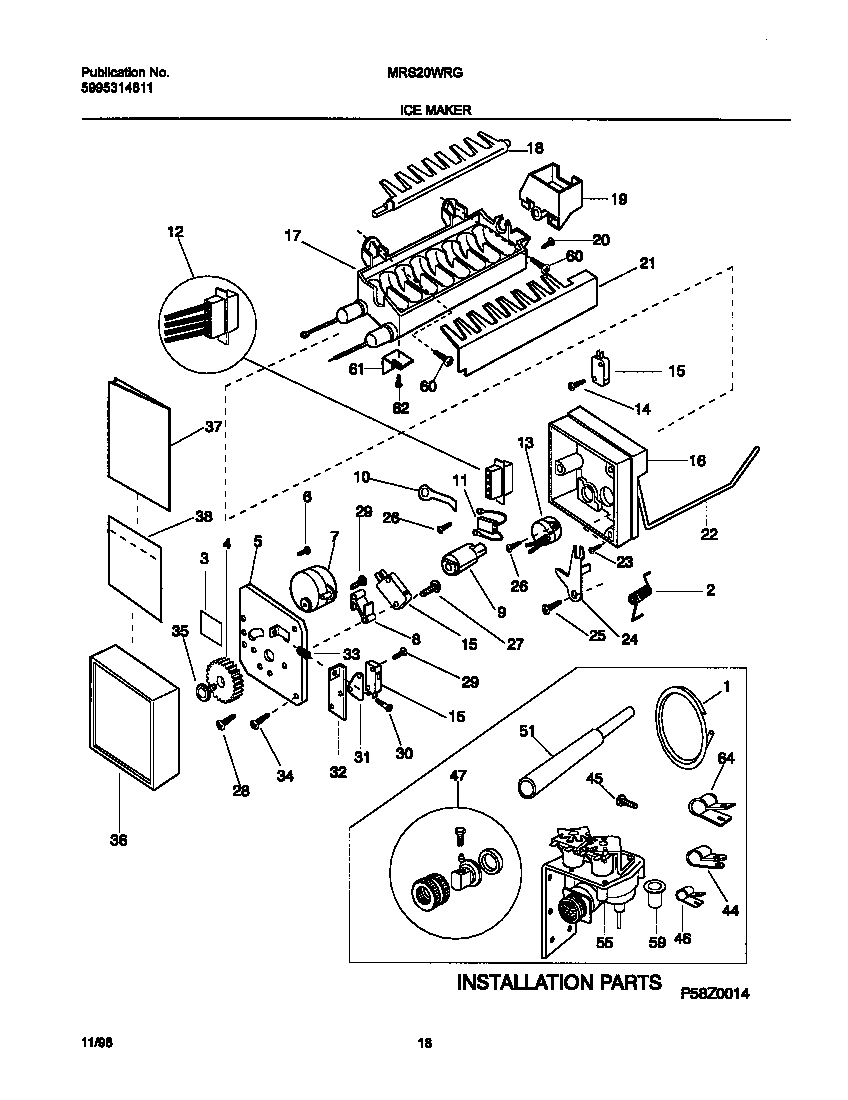 Universal/Multiflex (Frigidaire) MRS20WRGD1 ice maker diagram