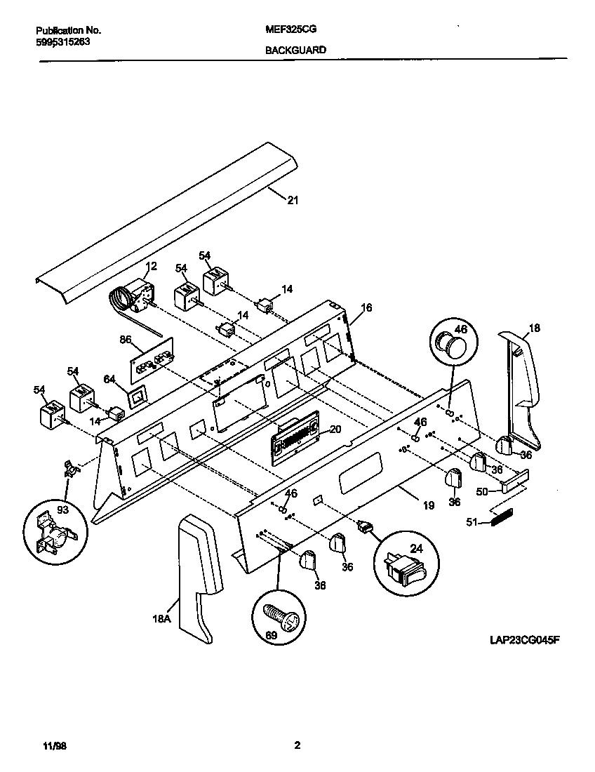 Universal/Multiflex (Frigidaire) MEF325CGS4 backguard diagram