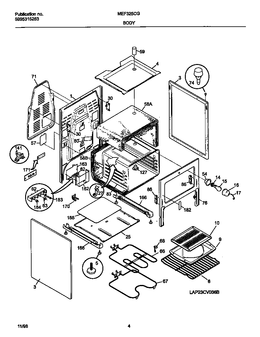 Universal/Multiflex (Frigidaire) MEF325CGS4 body diagram