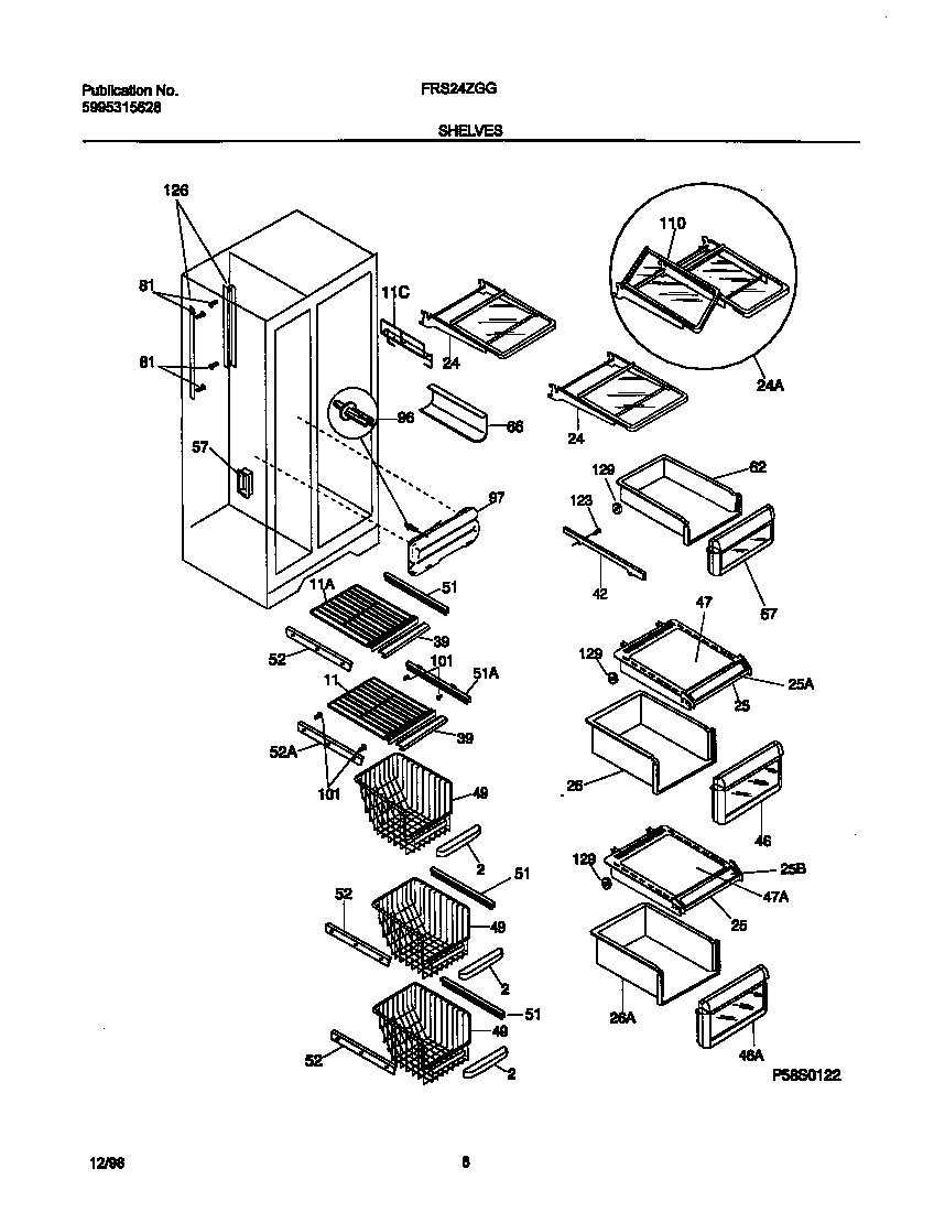 Frigidaire FRS24ZGGD3 shelves diagram