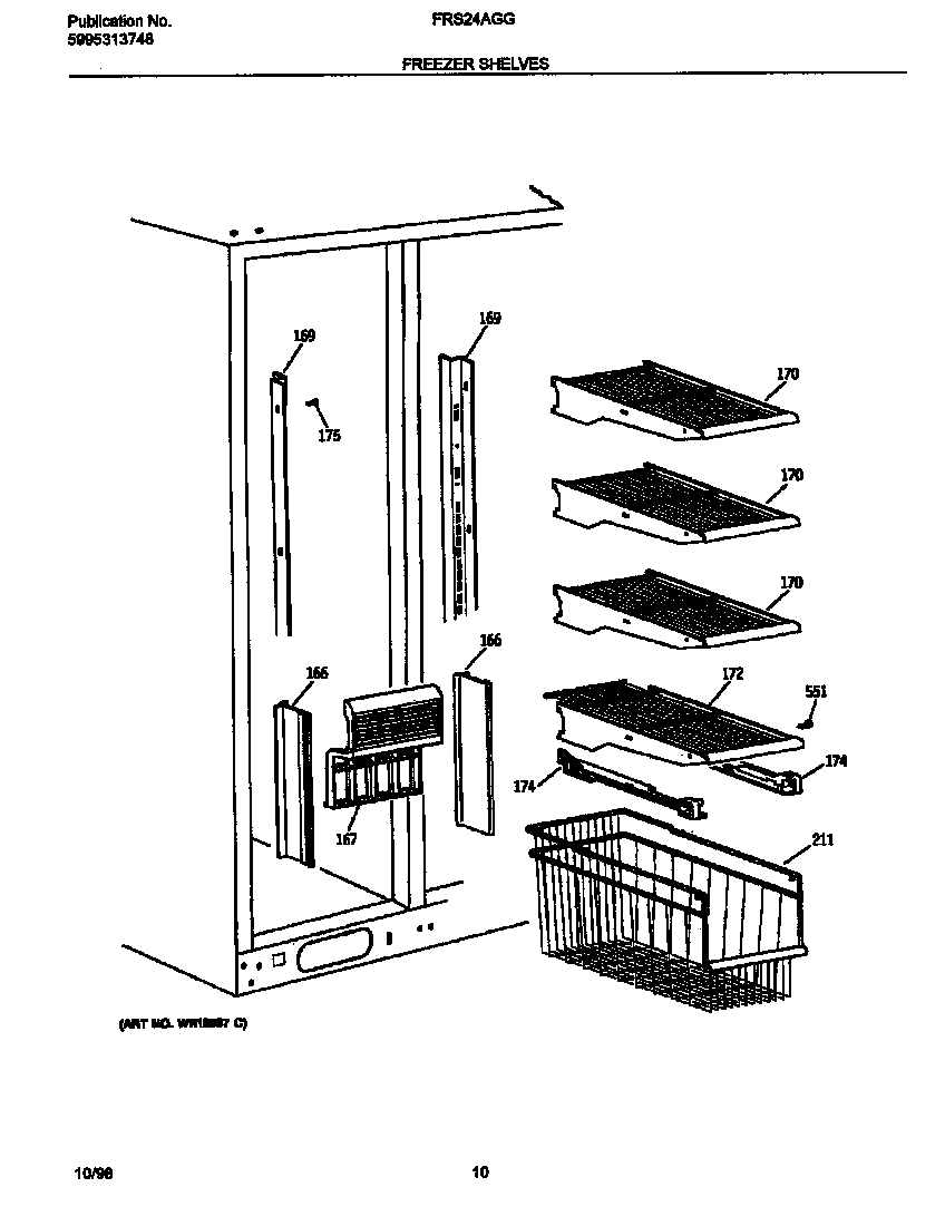 Frigidaire FRS24AGGW1 frzr shelves diagram