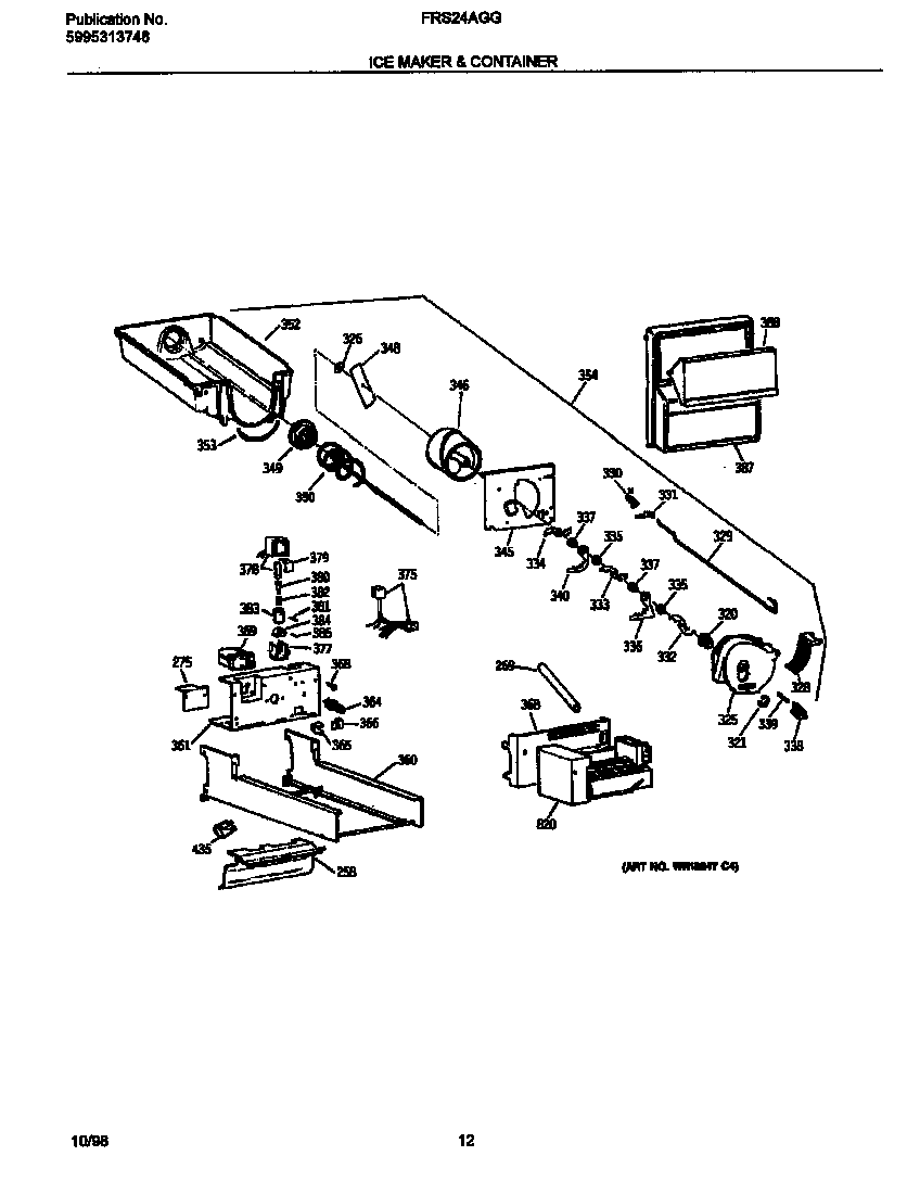 Frigidaire FRS24AGGW1 icemaker container diagram