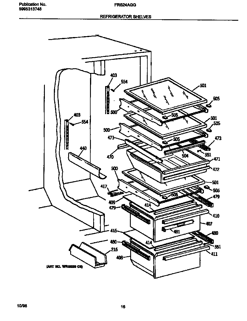 Frigidaire FRS24AGGW1 refrigerator shelves diagram