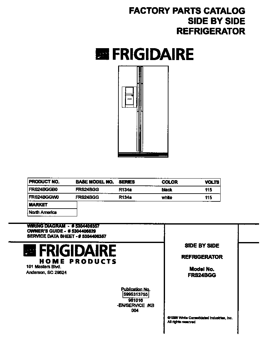 Frigidaire FRS24BGGB0 cover diagram