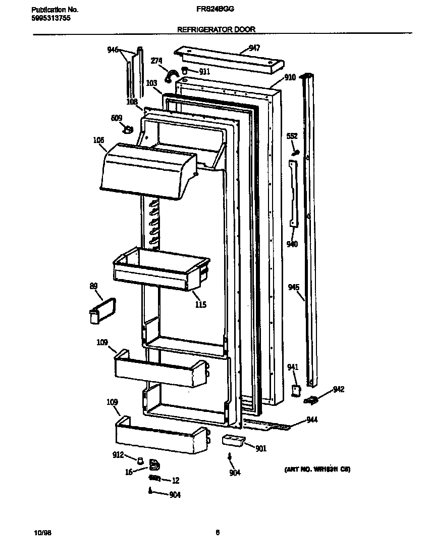 Frigidaire FRS24BGGB0 refrigerator door diagram