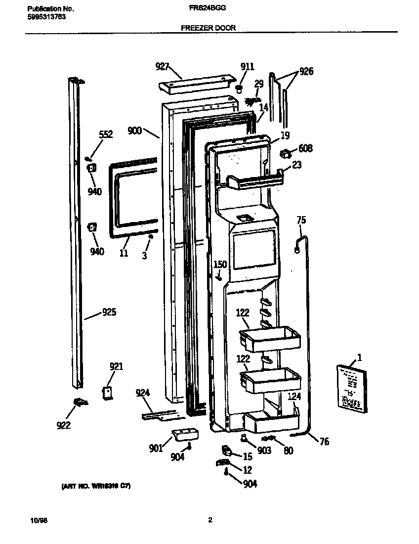 Frigidaire FRS24BGGB1 freezer door diagram