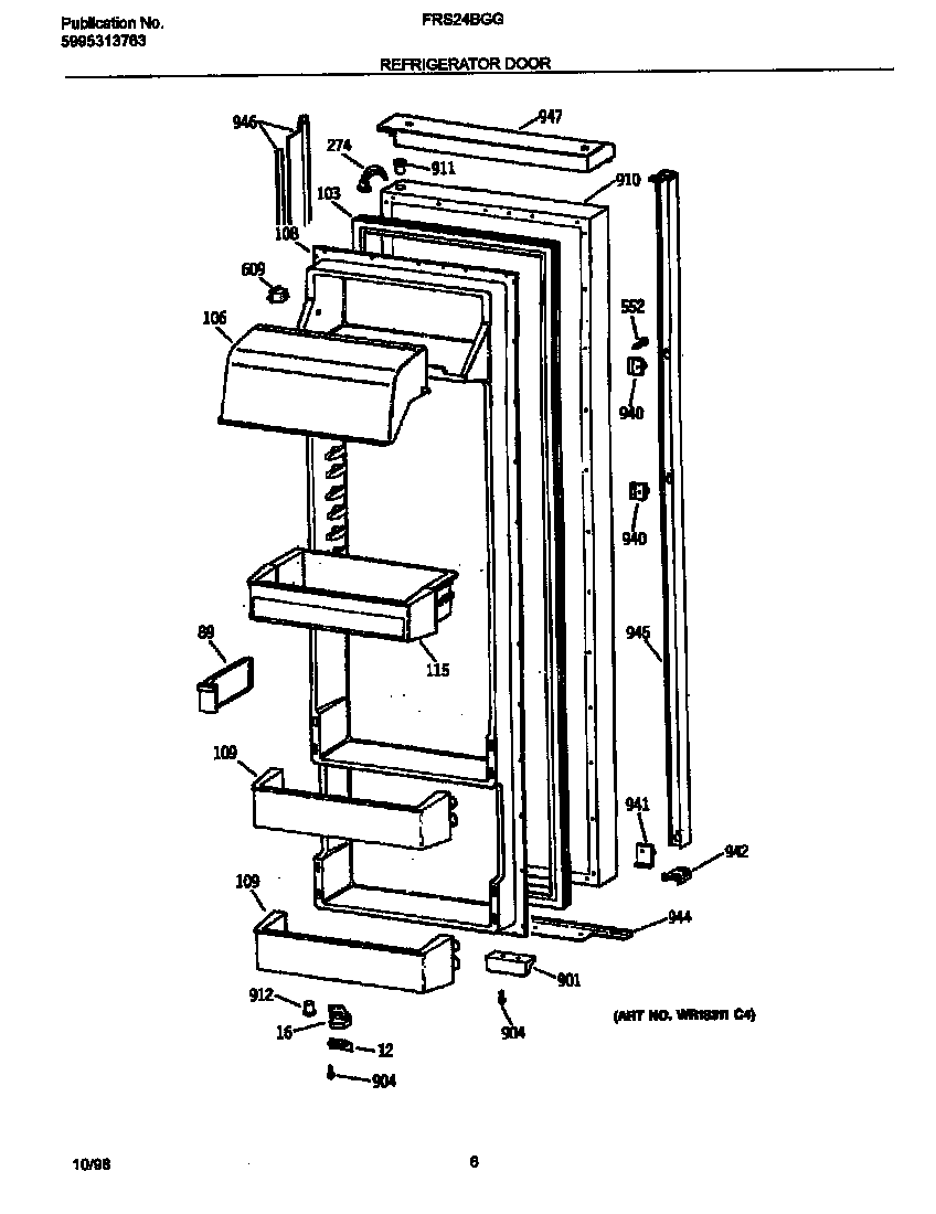 Frigidaire FRS24BGGB1 refr door diagram