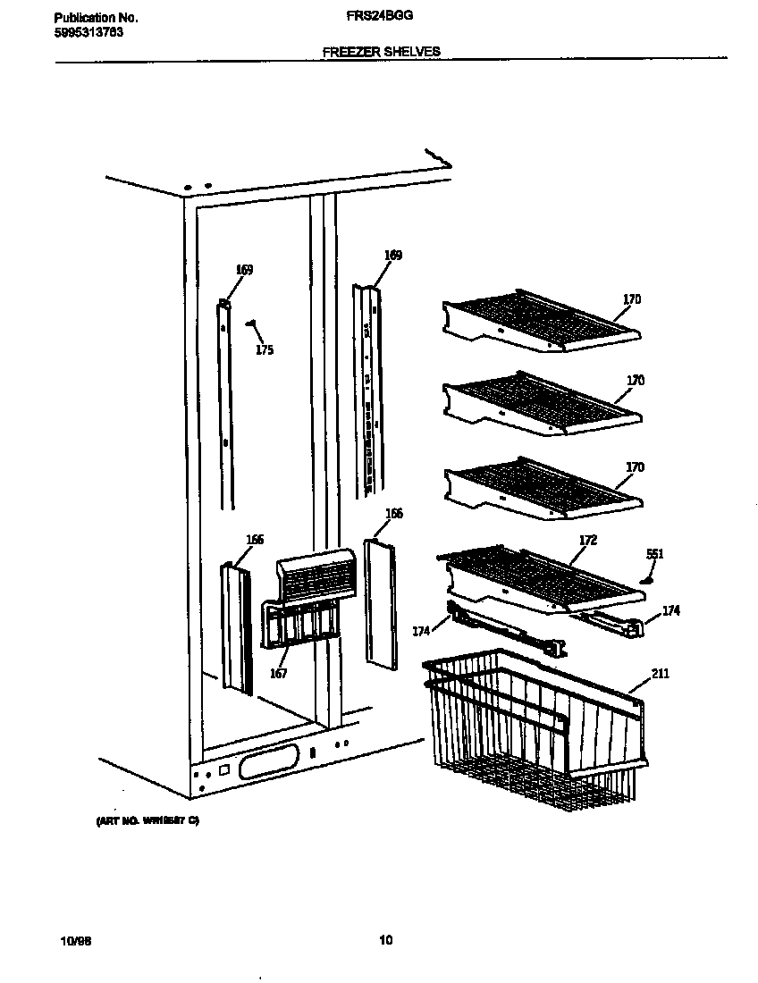 Frigidaire FRS24BGGB1 frzr shelves diagram