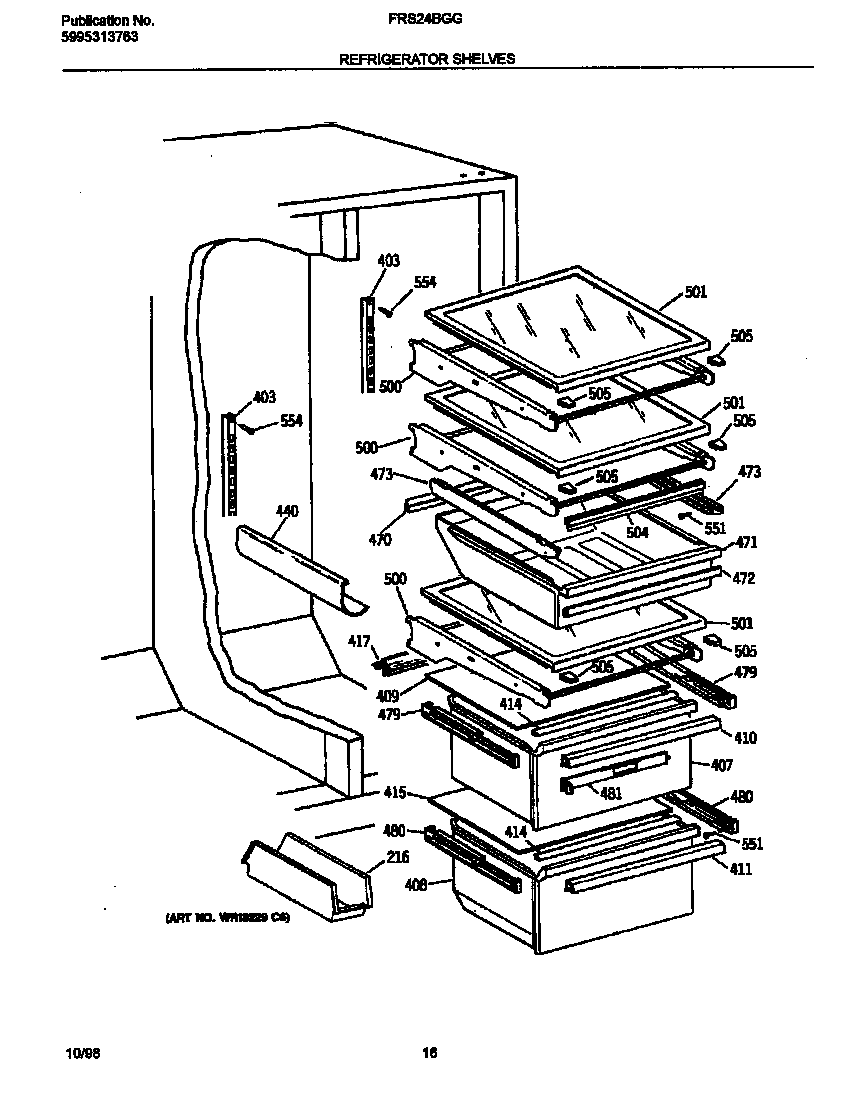 Frigidaire FRS24BGGB1 refr shelves diagram