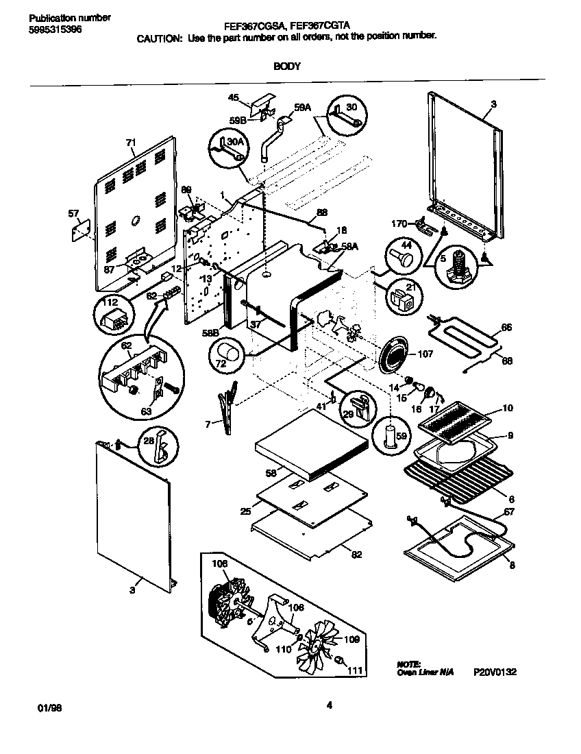 Frigidaire FEF367CGTA body diagram