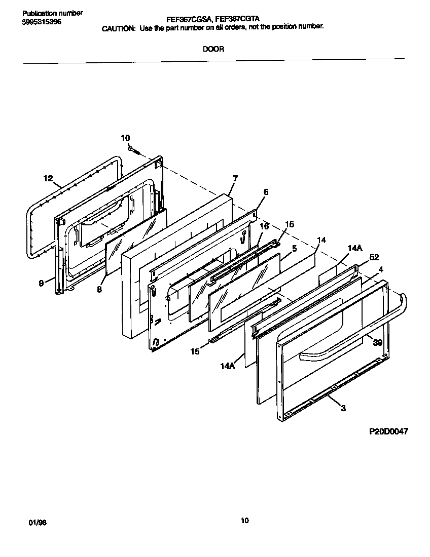 Frigidaire FEF367CGTA door diagram