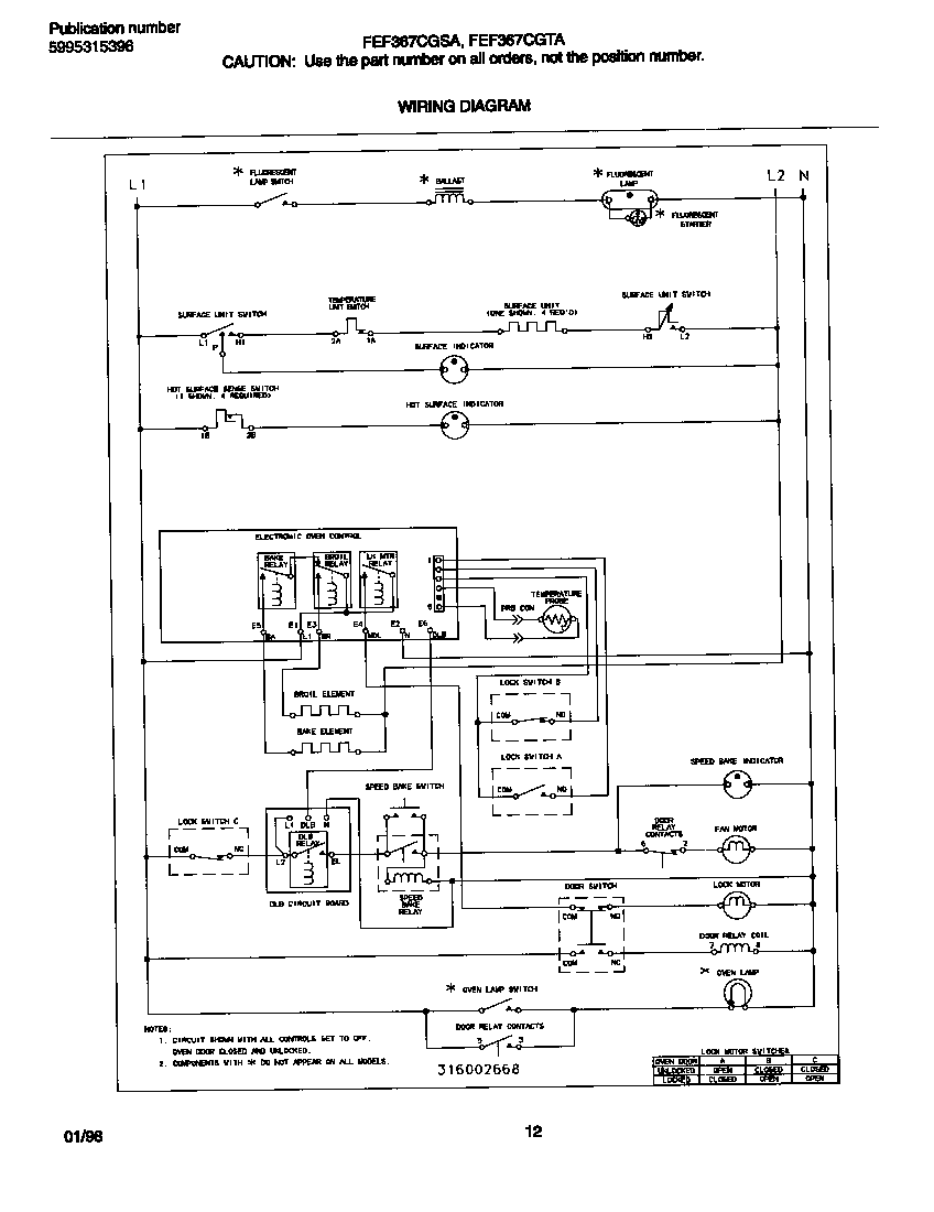 Frigidaire FEF367CGTA wiring diagram diagram