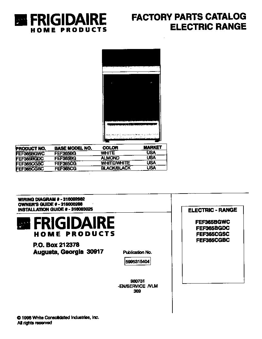 Frigidaire FEF365BGWC cover diagram