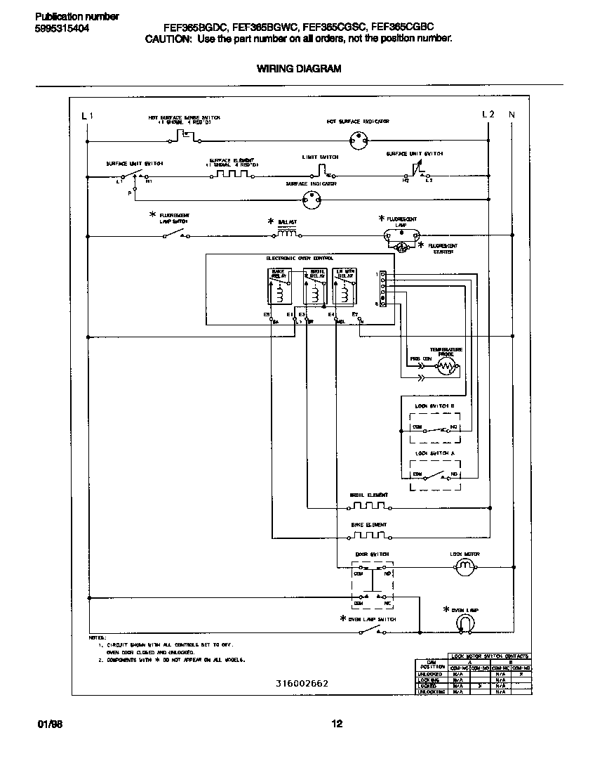 Frigidaire FEF365BGWC wiring diagram diagram