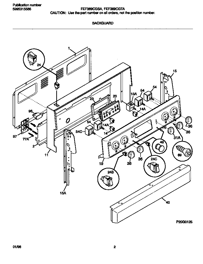 Frigidaire FEF369CGSA backguard diagram