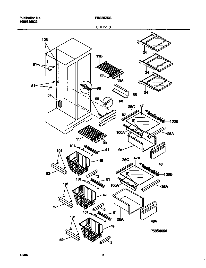 Frigidaire FRS20ZSGB2 shelves diagram
