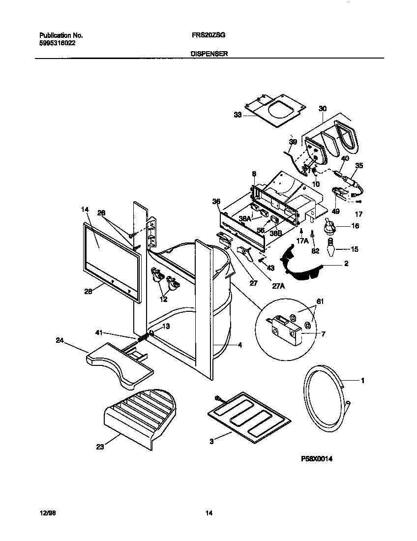 Frigidaire FRS20ZSGB2 ice dispenser diagram