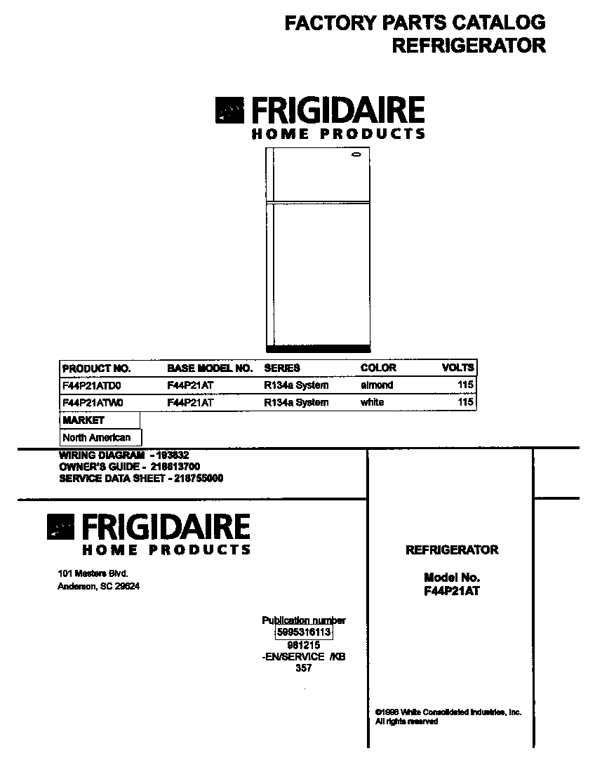 Frigidaire F44P21ATD0 cover diagram